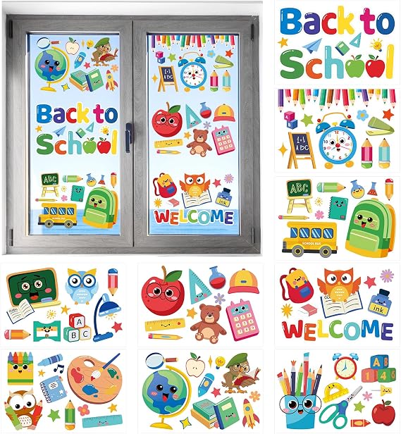 Back to School Window Clings Double Sided Back Stickers Perfect for Welcome Party Supplies Educational Window Stickers Fun and Colorful School Home Wall Glass Blackboard Decorations