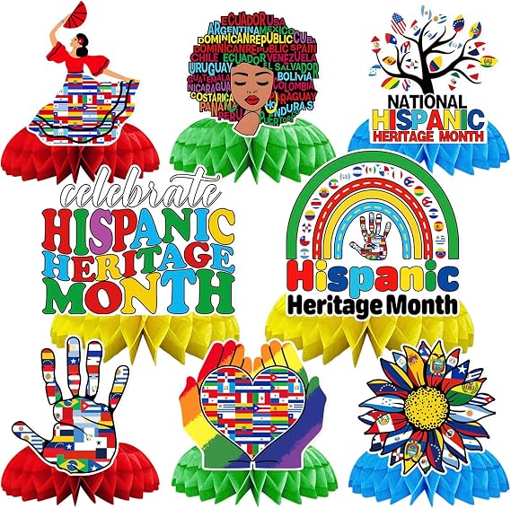 JULMELON 8Pcs Hispanic Heritage Month Decorations, Honeycomb Centerpieces
