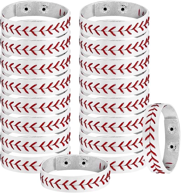 Homaisson 20 PCS Leather Baseball Bracelets, Baseball Wristband with Adjustable Button Closure, Presents for Baseball Lovers, Baseball Teams
