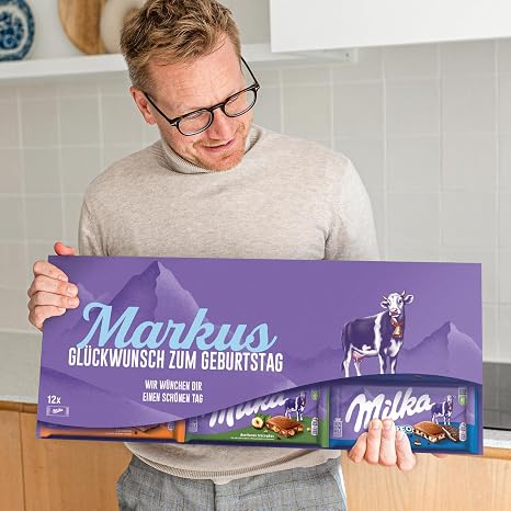 Giant Milka Chocolate Bar Personalised with Message - Personalised Gifts with Milka Chocolate Bars Birthday Gift for Men and Women (12 Boards)