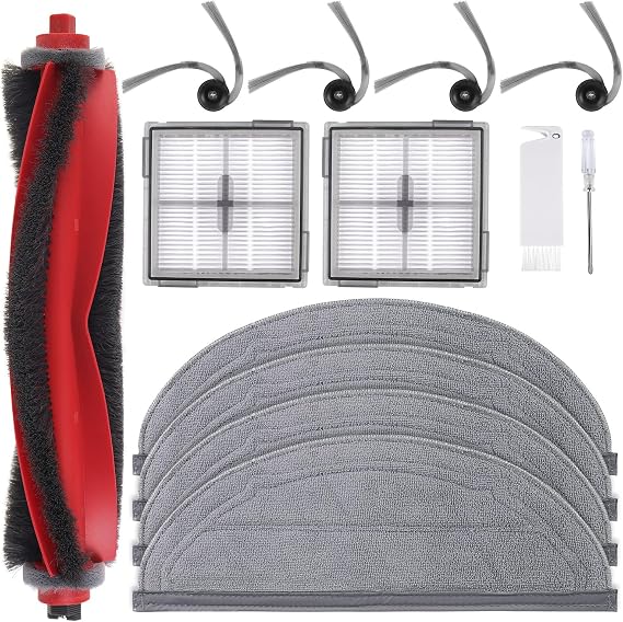 Replacement Parts for Roborock Q10 S5 / Q10 S5+ Robot Vacuum | 1 Main Brush, 4 Mop Pads, 4 Side Brushes, 2 Filters, 1 Cleaning Brush & 1 Screwdriver - Accessories Kit