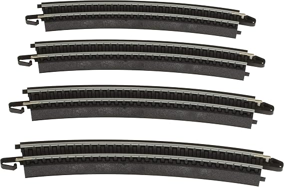 Bachmann Trains - Snap-Fit E-Z Track 18 Radius Curved Track (4/card) - Steel Alloy Rail With Black Roadbed - HO Scale