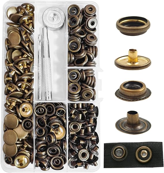GTAAOY 320PCS Snap Button, 15mm Snap Fasteners Kit | Marine Grade Boat Canvas Snaps with Tool, Heavy Duty Snap Fastener, Metal Snaps for Clothing Leather Boat Cover Fabric,Bronze