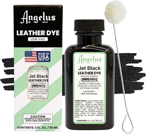 Angelus Leather Dye - Flexible Leather Dye for Shoes, Boots, Bags, Crafts, Furniture, More 3oz (Jet Black)