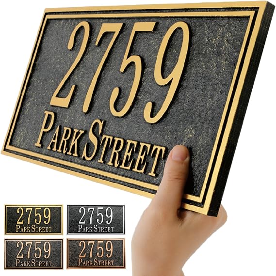 Personalized Address Plaque Sign Cast Metal - Custom House Number Plaque Sign,House Address Numbers for House Address Outside,Store,Yard,Garage,Apartment,Thick Rust-Free,Fade Resistant,Any Font (13''