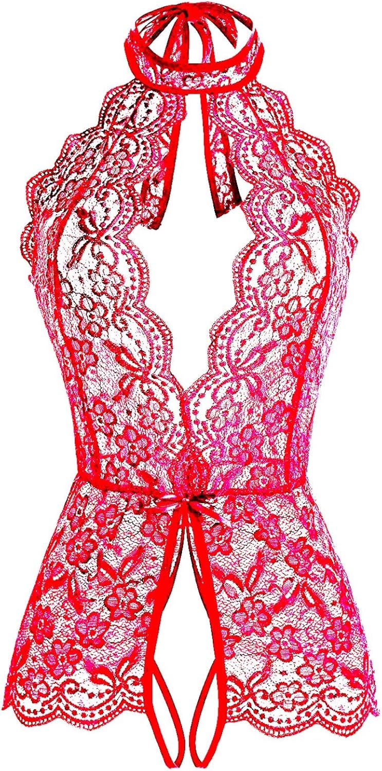 Lingerie for Women Sexy Naughty Womens Snap Crotch Lingerie Lace Bodysuit Deep V Teddy Cut Out Lace Babydoll One Piece