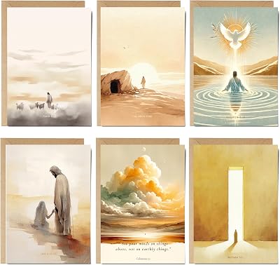 | Biblical Art Prints Not Folded Set of 6 with Envelopes | Christian Gifts for Women, Bible Verse Decor, Religious Gifts Christian Home Decor 5x7 Inspirational Scripture Set
