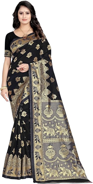 Women's Pure Soft Kanjivaram Silk Saree Banarasi Design Style with Blouse Piece for Wedding (Pari9016-51)