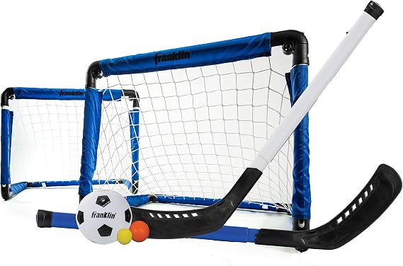 Franklin Sports 3 in 1 Indoor Sport Set | Insta-Set Quick-Fold Design, Adjustable Length Sticks, Includes Balls + Pump, Play Anywhere, Any Season