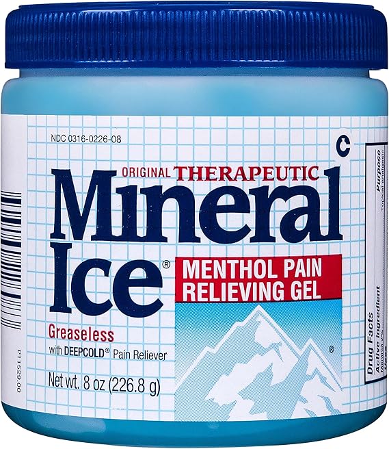 Mineral Ice Original Therapeutic Menthol Pain Relief Gel, Greaseless, 8 Oz