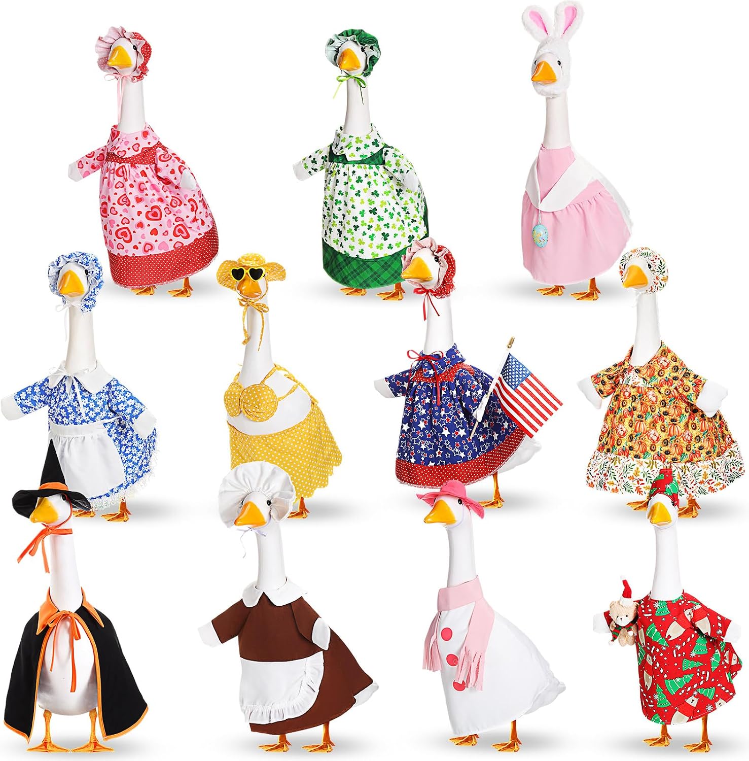 11 Set Holiday Porch Goose Outfits All Seasons Holiday 23 Goose Clothes Summer Fall Halloween Winter Thanksgiving Christmas Statue Costumes for Patio Lawn Garden Outdoor Decor Girl Style