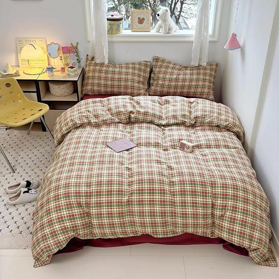 BuLuTu Muslin Duvet Cover King, Striped Pattern Duvet Cover Set Linen Like Gauze Cotton Quilt Cover with 2 Pillowcases, Soft Breathable Bedding Set,Zipper & 8 Corner Ties