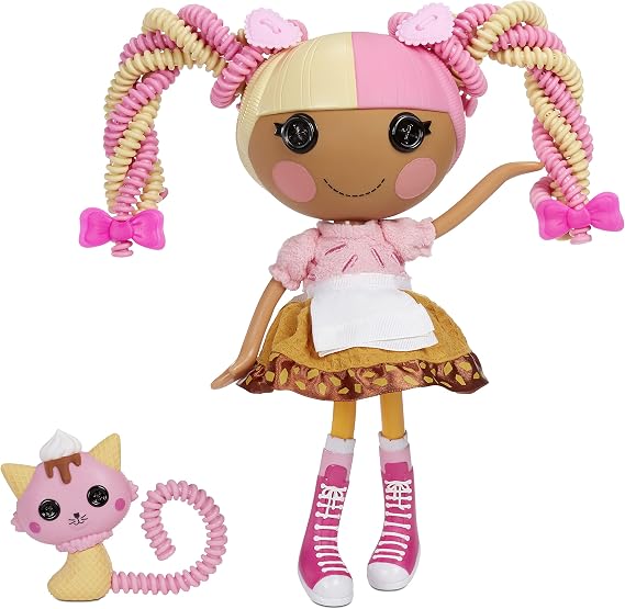Lalaloopsy Silly Hair Scoops Waffle Cone Doll & Pet Cat, 13" Ice Cream Multicolor Hair Styling Doll & 11 Accessories, Salon Playset - Kids Gifts, Toys for Girls Ages 3-103