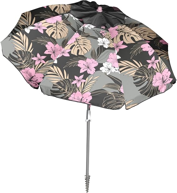 Roxy Beach Umbrella with UV 50+ Sun Protection Adjustable Tilt, Windproof Design, Lightweight Portable Umbrella with Carry Bag Perfect for Beach, Patio, or Outdoor Use