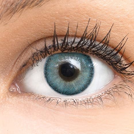 GLAMLENS Blue Coloured Contact Lenses Very Strong Covering Silicone Comfort + Container - 1 Pair (2 Pieces) - DIA 14.20 - Without Thickness 0.00 Dioptres 2.00