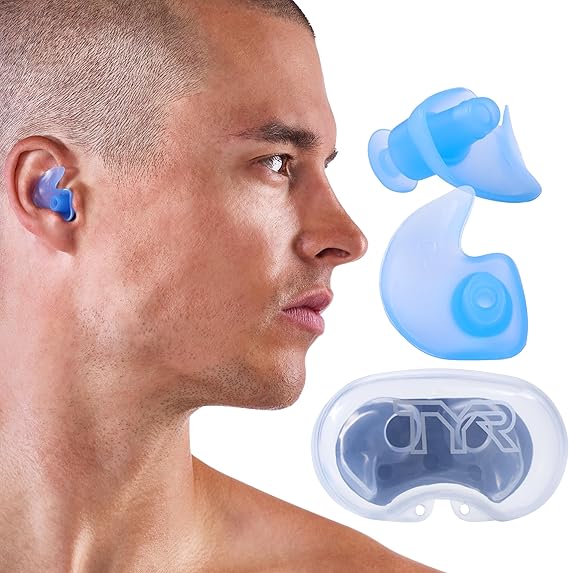 TYR Silicone Molded Swim Ear Plugs | 100% Premium Silicone | Ergonomic Hollow-Stem Profile | Secure Watertight Ear Protection | Protective Compact Storage Case