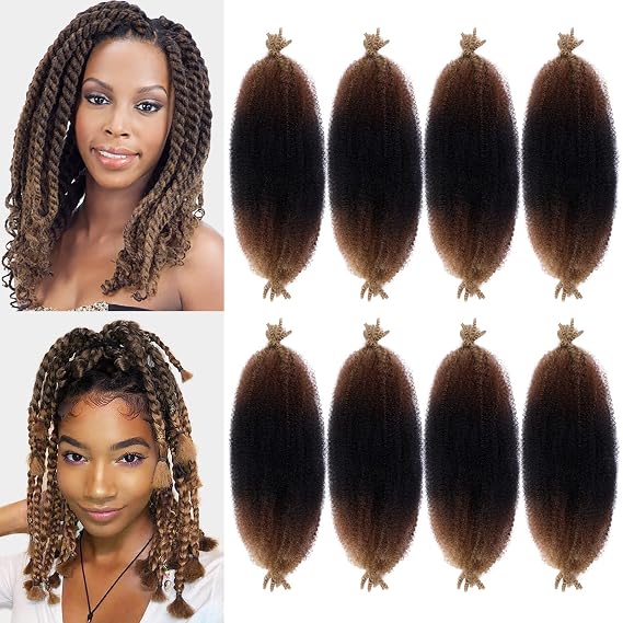 HANNE 8 Packs Marley Twist Braiding Hair Extensions for Women and Men 18 Inch Marley Hair Bundles Afro Twist Hair Crochet Springy Faux Locs Marley Kinky Braiding Hair (18 Inches, 1B/30/27#, 8 Packs)