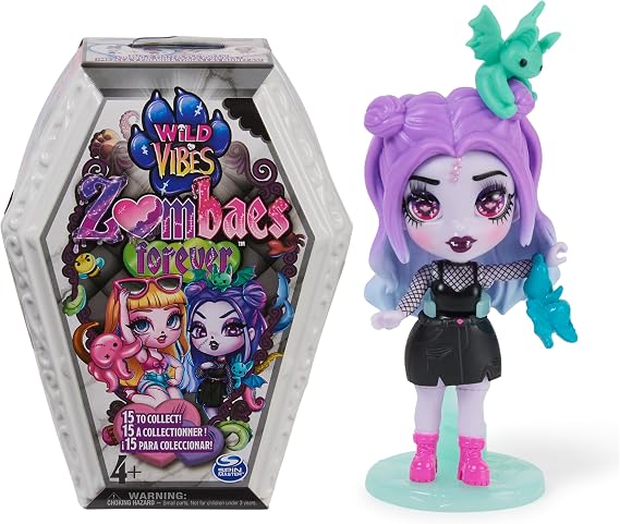 Zombaes Forever, Wild Vibes, Surprise Collectible Zombie Figure, Doll Accessories & Toy Coffin (Styles May Vary), 3.5-inch, Kids Toys for Girls