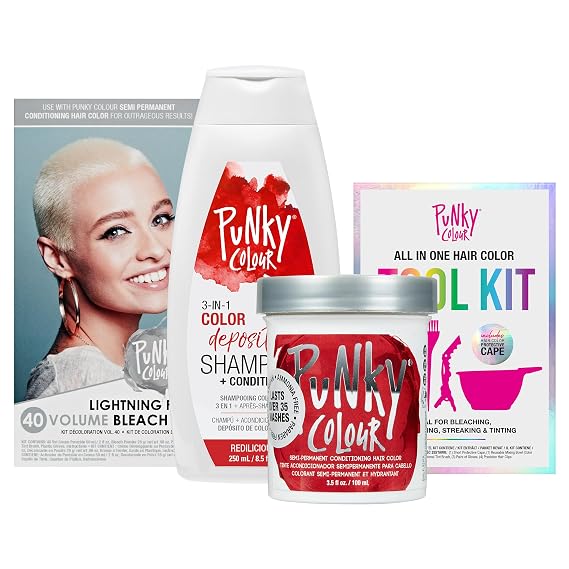 Punky Lift, Color, Refresh Kit Bundle - Vermillion Red, Hair Color Kit, Hair Coloring Tools, Hair Bleach Kit, Color-Depositing Conditioner, 1-Pack