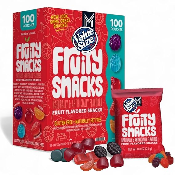 Bulk Fruit Snack Pouches Assortment 100-Count Variety Gluten-Free, Fat-Free, Excellent Source of Vitamin C Fun & Flavorful Chews for All Ages Great for Lunches & Parties Custom Bundled box