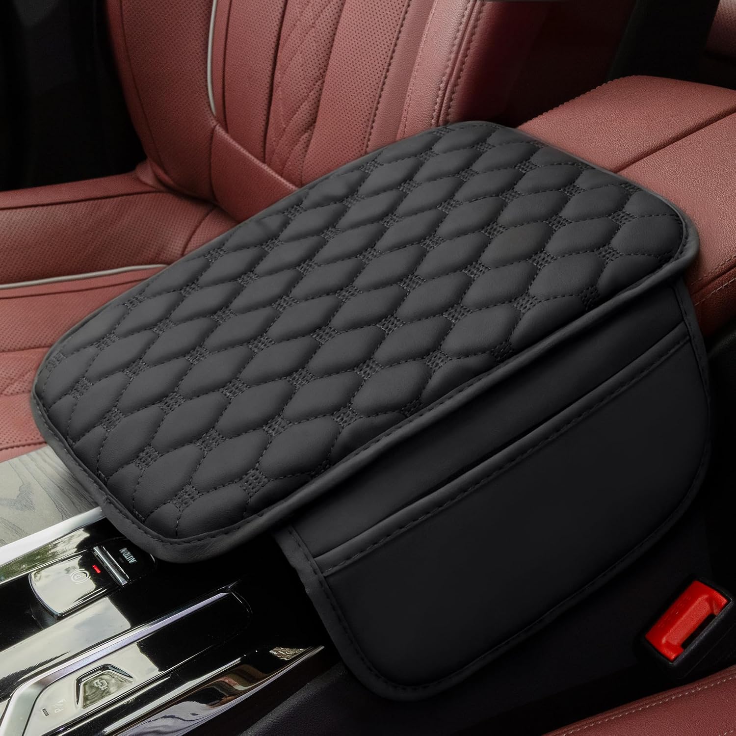 Einesin Universal Center Console Cover, with Leather Side Pockets for Car, Middle Console Cover Lid for Truck | Auto | SUV, Interior Accessories Prevent Scratching (Black, S)