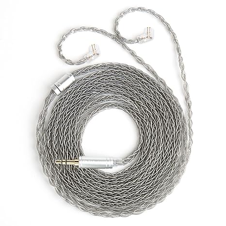 keephifi KBEAR ST12 Plus 2M Gray IEM Cable 3.5MM 2PIN-C Type, 8-Strand 4N OFC Silver-Plated Upgraded Cable for KZ EDX Pro, Castor, DQS, ZS10 Pro, ZS10 PRO X, PR1, PR2, TANGZU WANER, TRN MT1