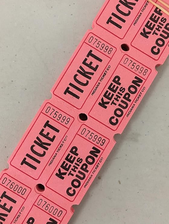 INDIANA TICKET CO. 500 Pink 50/50 Double Stub Raffle Tickets