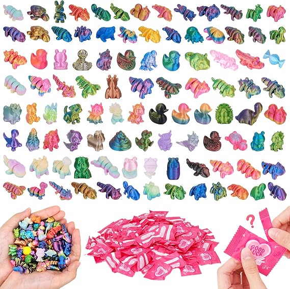 SelfTek 100 Pcs 3D Printed Mini Animals Blind Bags - Mixed 3D Printed Mini Animals Figures Random Miniature Figures for DIY Crafts Party Favors Birthday Gifts Desk Decoration