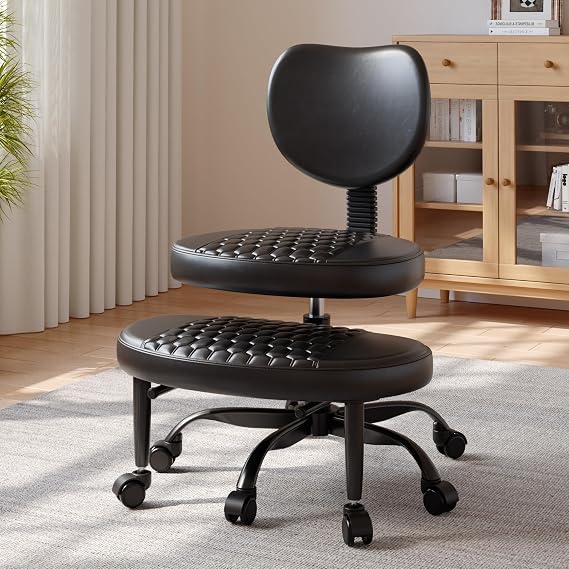 Cross Legged Office Chair, 360° Swivel ADHD Chairs for Adults, Height Adjustable Ergonomic Cross Legged Office Chair with Wheels, Wide Cross Legged Chair for Meditation, Yoga (Black)