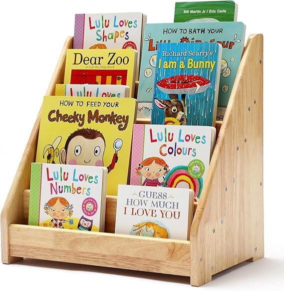 Nuoex Montessori Bookshelf for Toddler 1-5 Years, Kids Wooden 5-Tier Front Facing Book Display Shelf with Chalkboard for Bedroom,Playroom,Classroom,Book Rack Organizer, Natural