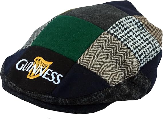 Guinness Patch Tweed Flat Cap - Unisex, Black, Medium