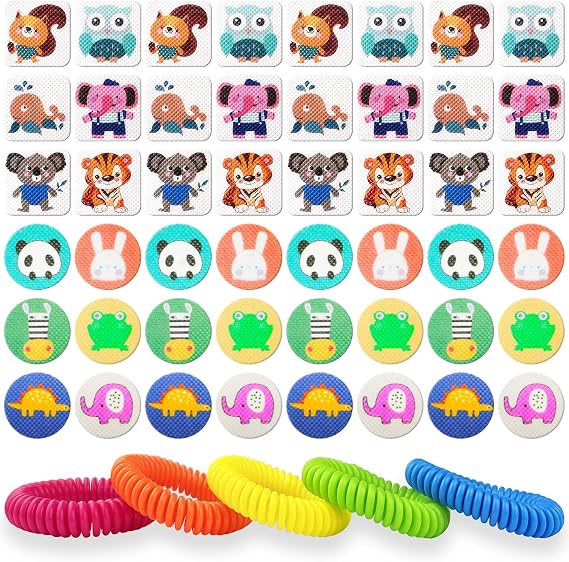 Mosquito Repellent Stickers 240 Pcs Natural Mosquito Patches for Kids and Adults with 5 Pack Individually Wrapped Mosquito Repellent Bracelets for Outdoor Camping Traveling Fishing