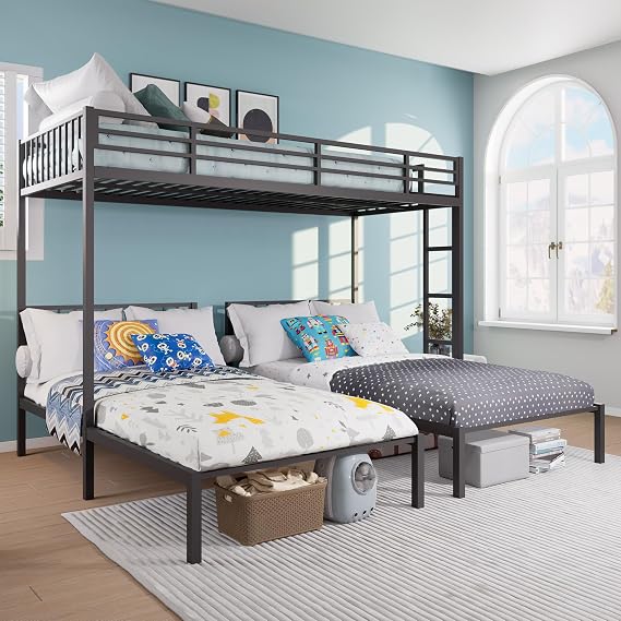 Bellemave Triple Bunk Bed for Kids, Adults, Teens, Twin Over Twin Metal Bunk Beds for 3 Kids, 3 bunk beds((Heavy Metal, Black)