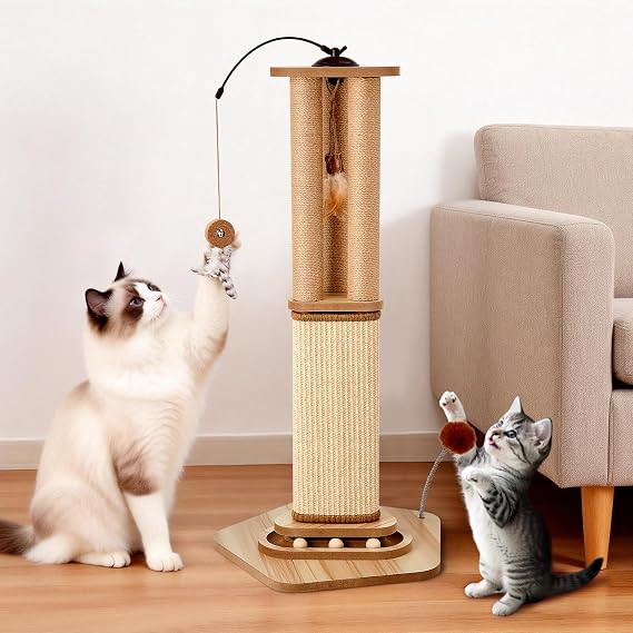 Odoland 34 Inch Cat Scratching Post for Large Cats with 4 Interactive Toys