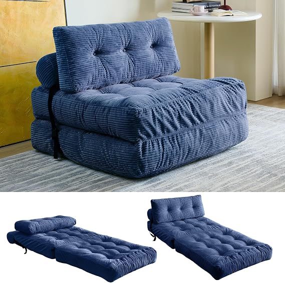 Folding Sofa Bed, Convertible Sleeper Chair with Pillow, Foldable Mattress with Back Support, Portable Floor Sofa Lounge for Living Room Bedroom Dorm