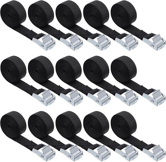 15 Pack Cam Buckle Straps, Lashing Straps with Buckles Adjustable, 1" x 78" Cam Buckle Tie Down Strap for Securing Luggage, Cargo, Bicycles, Motorcycles