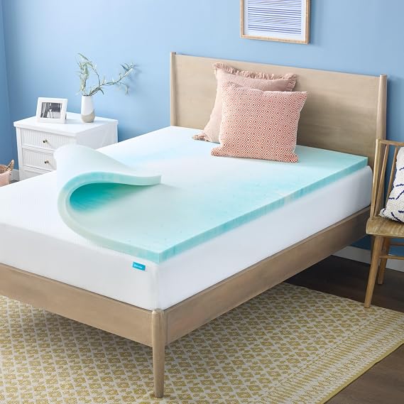 Linenspa 2 Inch Swirl Gel Memory Foam Mattress Topper, King Size Cooling Gel Infused, Ventilation Holes Pressure Relieving Bed Topper CertiPUR Certified