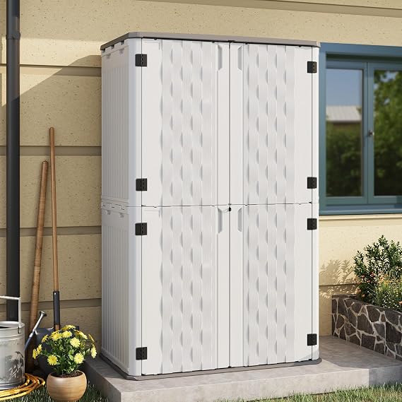 UDPATIO 67 Cu.Ft Vertical Outdoor Storage Shed, HDPE Resin Sheds,White