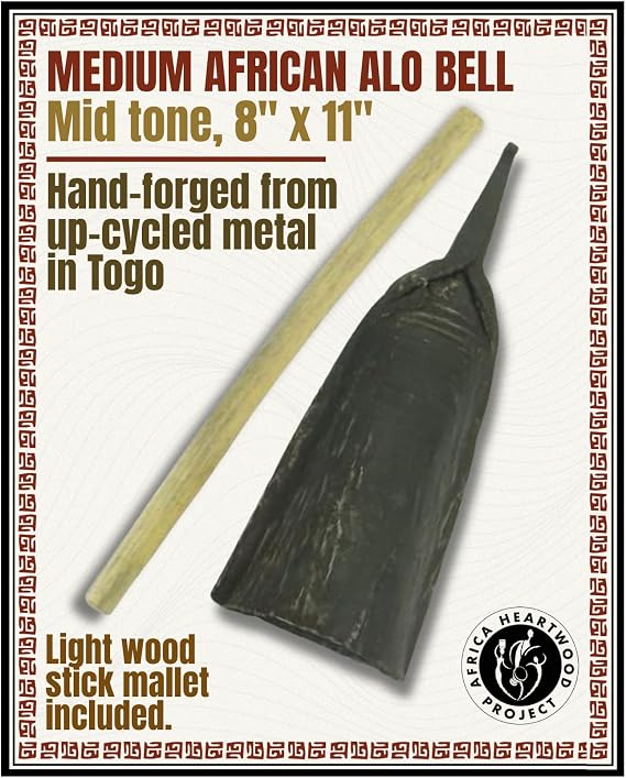 Africa Heartwood Project - Handcrafted African Alo Bell with Stick - Iron Cow Bell - Medium