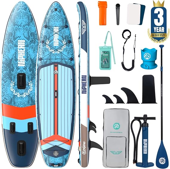 Niphean (Extra Large) Inflatable Paddle Board, SUP for 2+1 People/Family | 500lbs Capacity Paddle Boards for Adults with Complete SUP Accessories, StabilTrac Fin Non-Slip Paddleboard, Gift Ideas