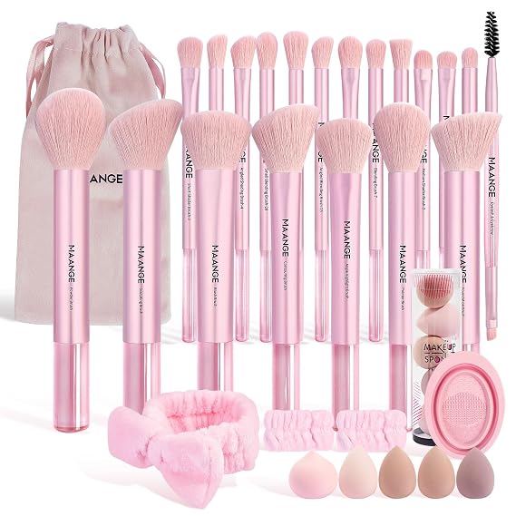 MAANGE Makeup Brushes 30 Pcs Makeup Kit, Multi-functional Makeup Tool Set with 20 Pcs Makeup Brush Foundation Brush Make up Brushes Set with Bag,Pink