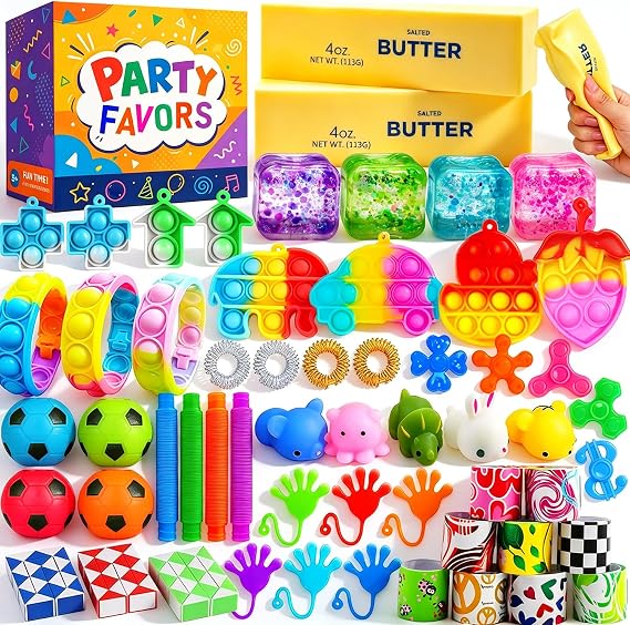 60 Pack Sensory Fidget Toys for Kids, Stress Cube, Butter Squishy Toys, Slow Rising Squishies, Squeeze Toys, Classroom Treasure Box Prizes Pinata Goodie Bag Stuffers Party Favors for Kids 4-8 8-12