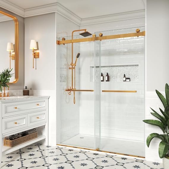 45-49" W x 76" H, Frameless Sliding Shower Door, 3/8" Glass, Brushed Gold