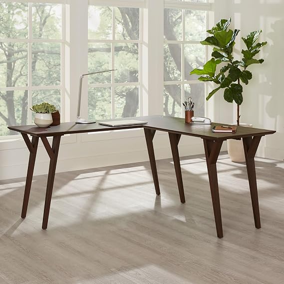 Realspace Trezza 62" W L-Shaped Computer Desk, Warm Walnut