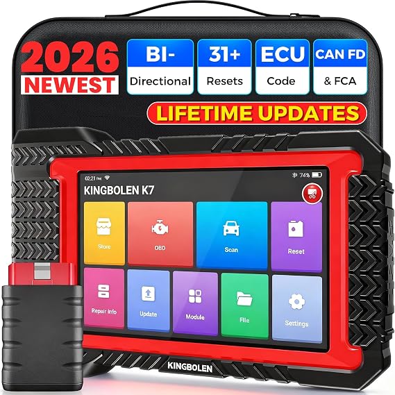 KINGBOLEN K7 OBD2 Scanner Bluetooth, 3-Year Free Update, 2023 Bidirectional Scan Tool with ECU Coding, 31+ Resets, ABS Bleeding/Crankshaft Relearn, Active Test, Car Diagnostic Scanner for All Systems