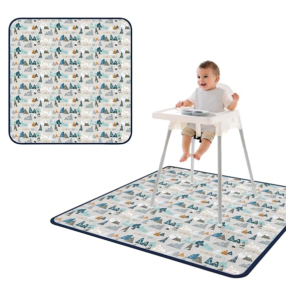 BapronBaby Adventure Awaits Splash Mat - Waterproof Catch-All for Under High Chairs, Floors, Tables, Playtime or Arts & Crafts - Machine Washable - 45" x 45