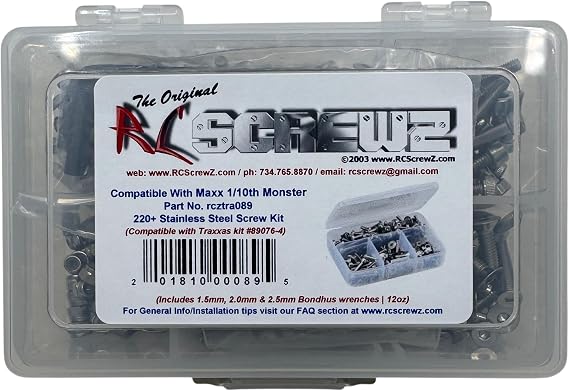 TRA089 - Compatible with Traxxas Maxx 1/10th Monster (#89076-4) Stainless Steel Screw Kit