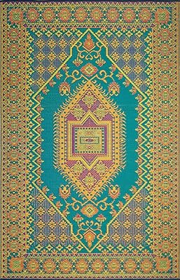 Mad Mats 4 x 6, Aqua Outdoor Rug, Reversible Plastic Mat for Patio, Porch, Poolside, Mudroom, Camping, RV, Deck