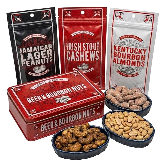 Nuts Gift Basket for Men - Cashews, Almonds, Peanuts in Unique Tin Gift Box Birthday Gift for Men, Food Gift Basket for Men, Dad, Care Package, Assorted Nuts, Healthy Snack Gift Basket, Fathers Day Gift