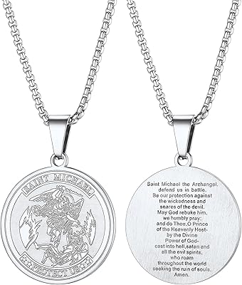 PROSTEEL Saint St ChristopherBenedictMichael Medal Necklace for Men, 316L Stainless Steel Protection Necklace Catholic Jewelry, 22-24 Adjustable, Come with Box